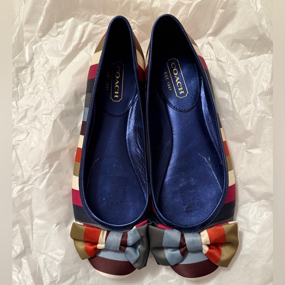 Coach Legacy Striped Satin Bow Flats - Picture 1 of 7